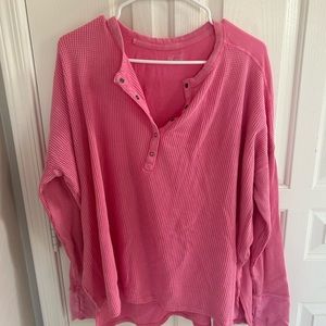Aerie Offline XL waffle Henley long sleeve pink
